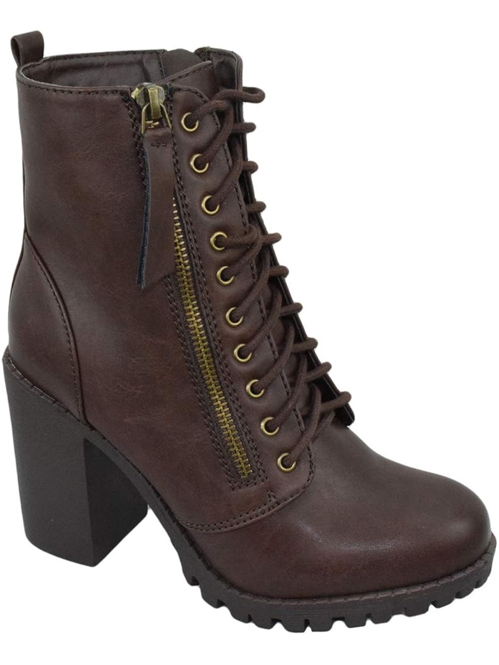 3/$30 Women's Brown Lace-Up Block Heel Ankle Boots